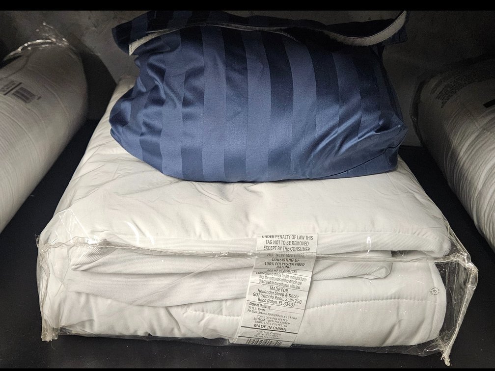Twin Mattress Pad and Blue Striped Sheets