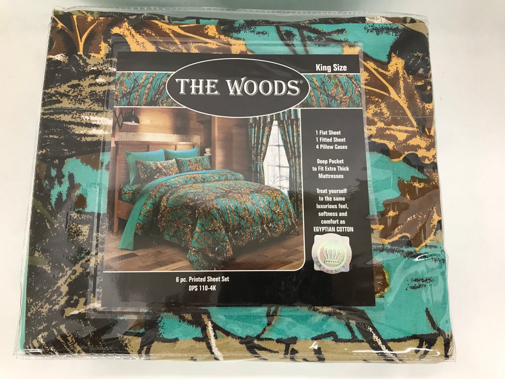 6 Pc New King Green Camo Bed Sheet Set