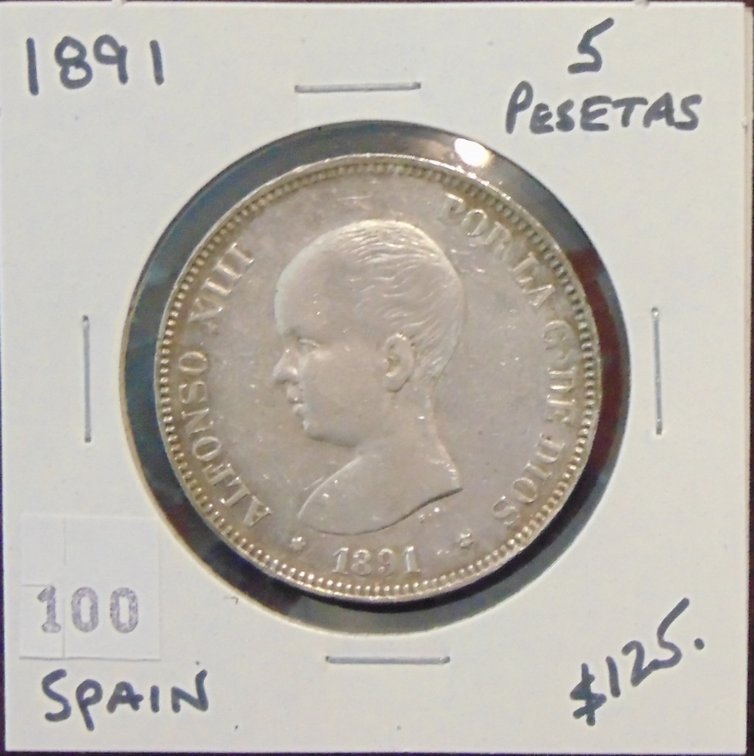 1891 Spain 5 Pestas (Silver).