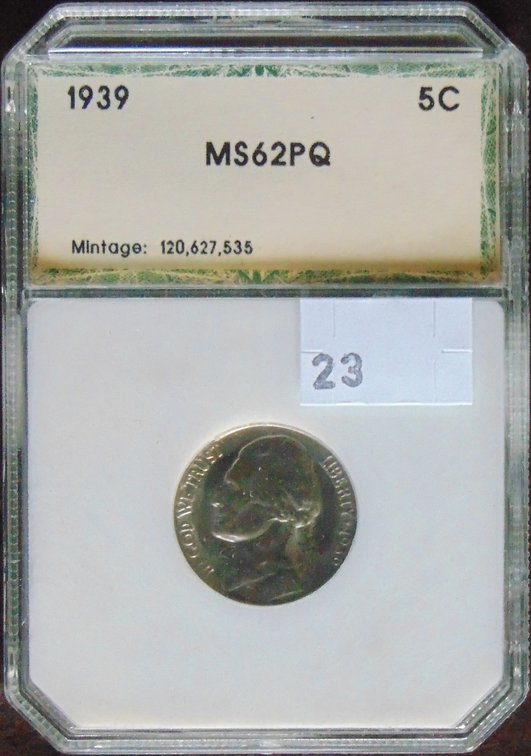 1939 Jefferson Nickel PCI MS62 (reverse of 1940).