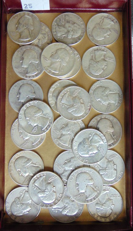 $6.25 face value in Silver Washington Quarters 1941-1963.