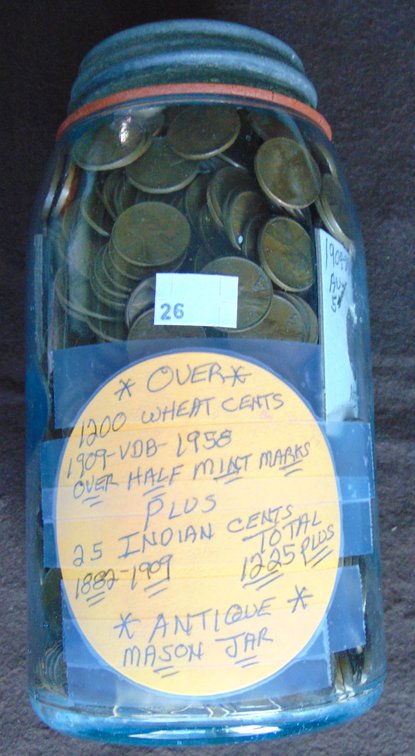 1200+ Wheat Cents plus 25 Indian Cents (lots of mint marks).