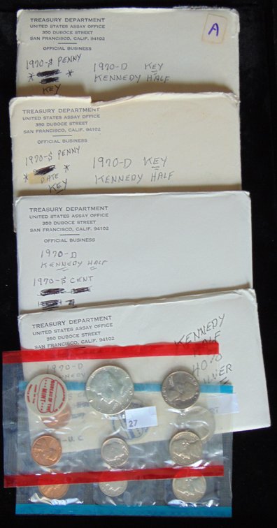 4 1970 Mint Sets P, D with 40% Silver "D" Half Dollar (key date).