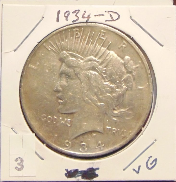 1934-D Peace Dollar VG (polished, better date).