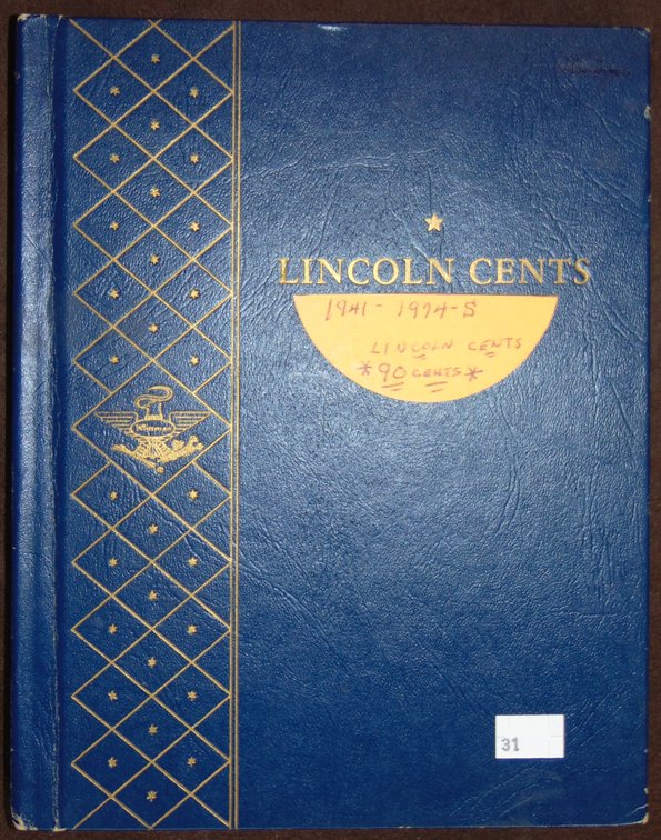 1941-1974-S Lincoln Cent Album (90 Coins) (many are UNC.).