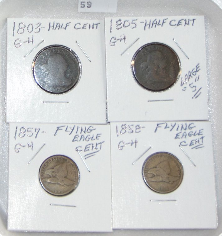 1803, 1805 Half Cents. 1857, 1858 Flying Eagle Cents.