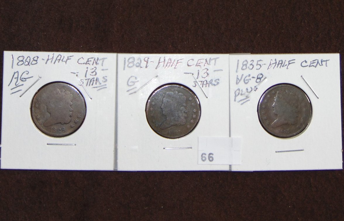 1828, 1829, 1835 Half Cents AG-VG.