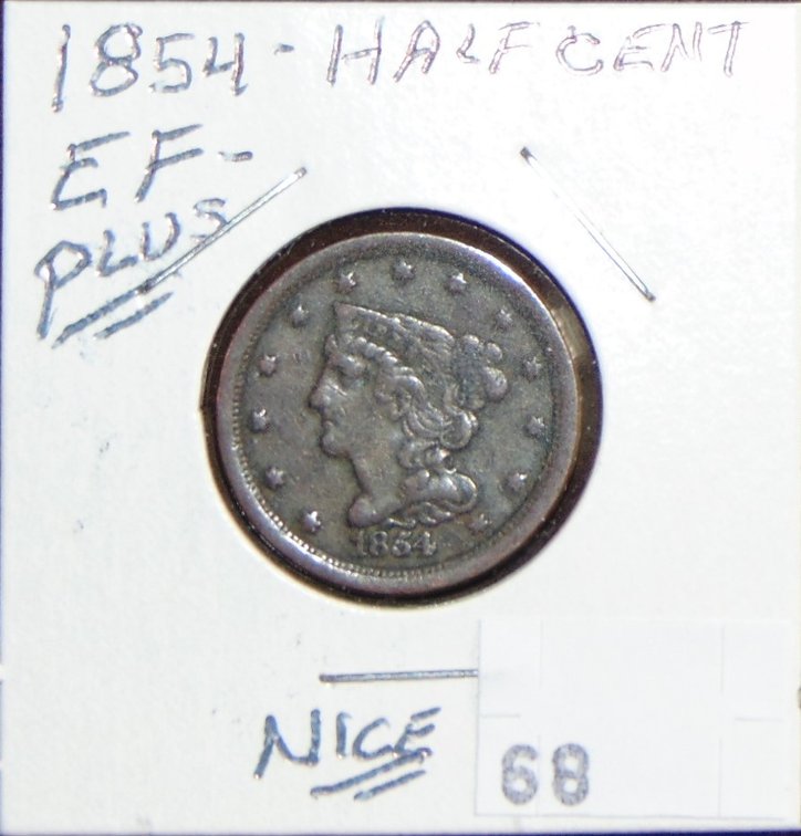 1854 Half Cent VF-XF (low mintage).