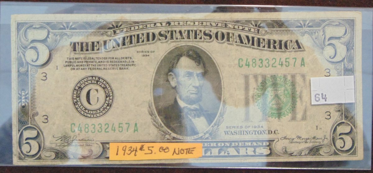 Series 1934 $5 FRN Philadelphia VG-F.
