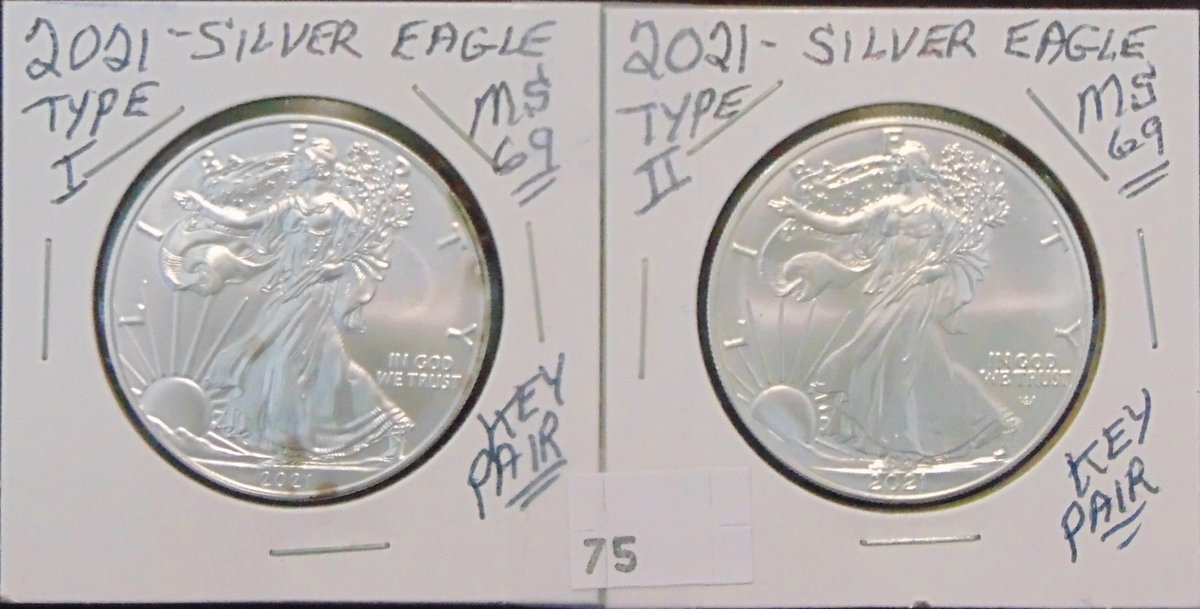 2021 Type 1, Type 2 Silver Eagles MS.