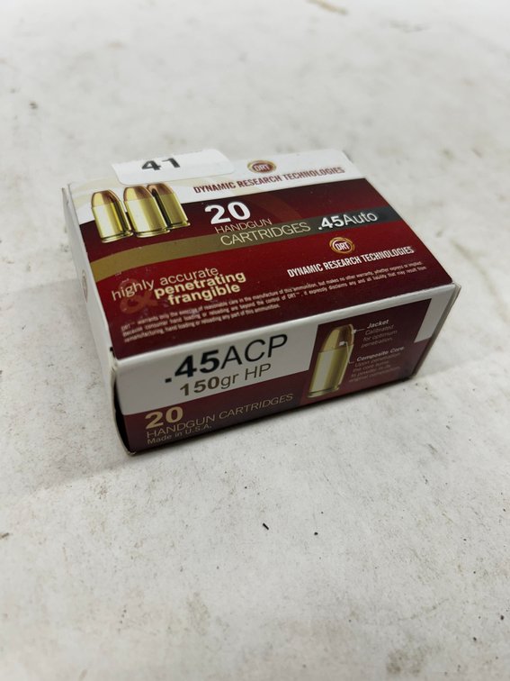 (20 rds) .45 auto handgun ammo, 150 GR. HP