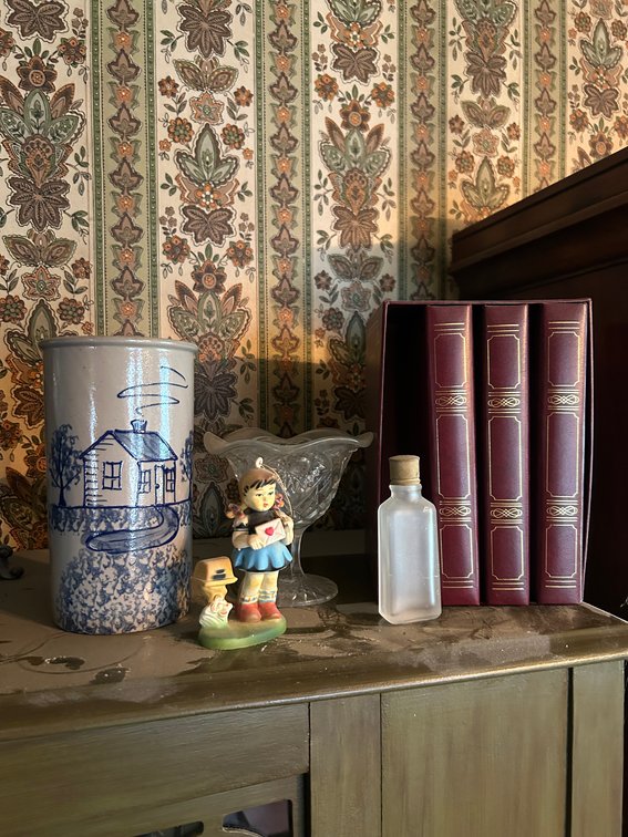 Photos, Pottery, Glassware, and Figurine