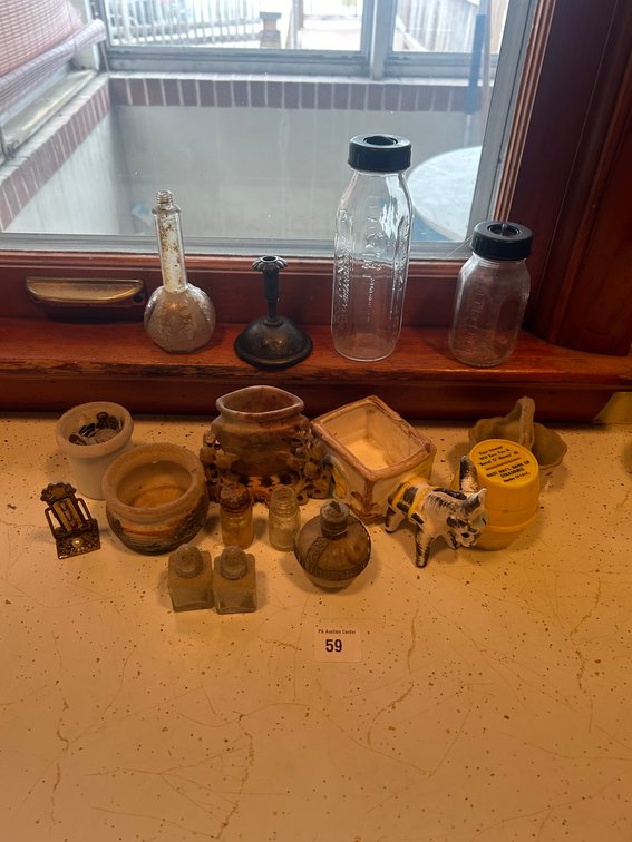Collectible Bottles,Glass pieces and Pottery