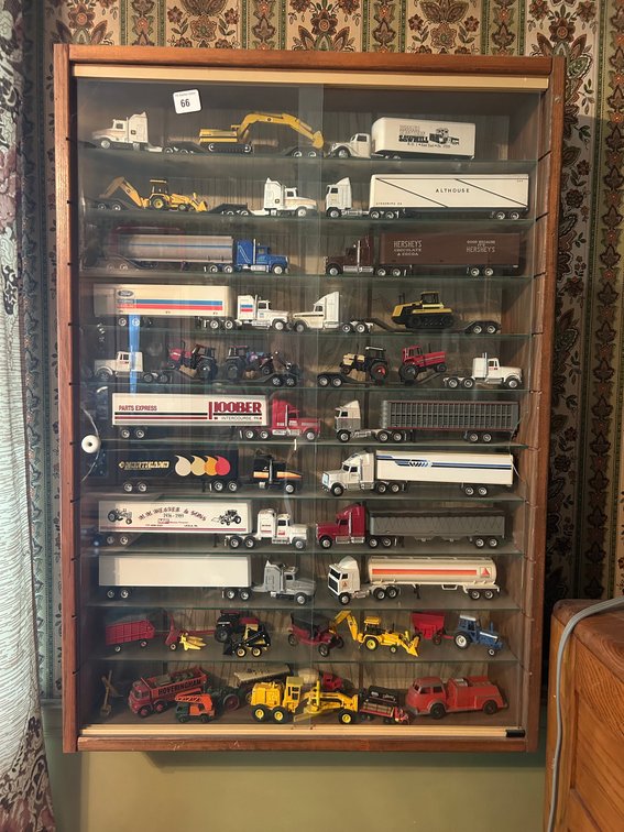 Display Case with Ertl & Misc. Toys 