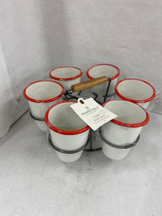 Hearth & Hand Drink Caddy W/ Cups Set