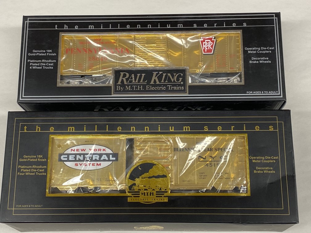 (2) MTH Millennium Box Cars, Both 18K Gold Plated,