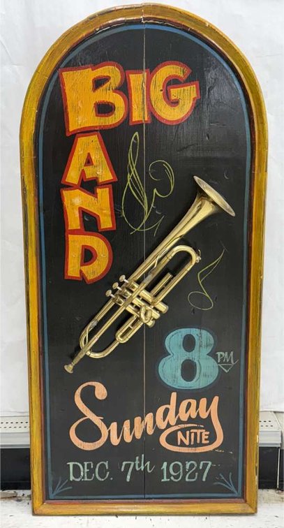 Wooden Big Band Sign w/ Real Trumpet