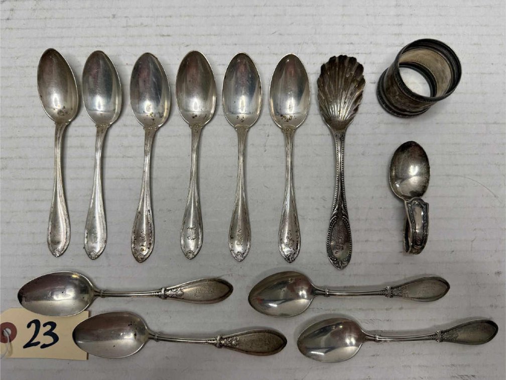13pcs Sterling Silver Spoons & Napkin Ring