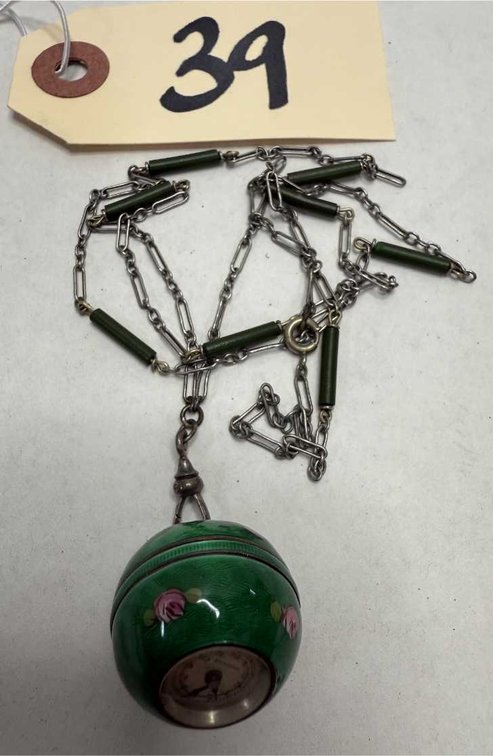 Bucherer Green Enamel Ladies Orb Pendant Watch