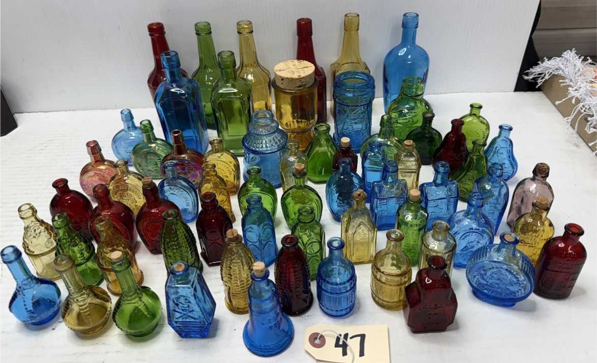 65pc Wheaton Glass Bottle Lot - Blue Coffin RIP +