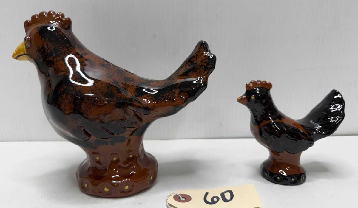 Breininger Pottery Redware Chicken Bank & Figurine