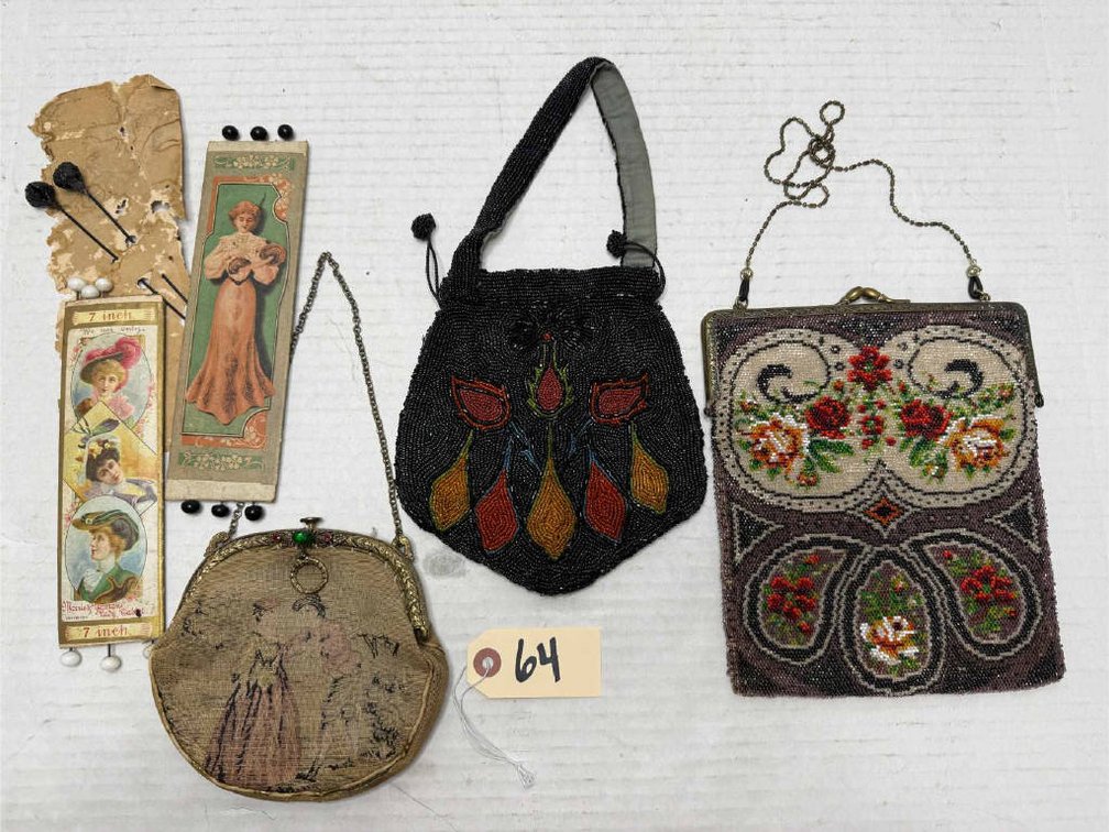 Vintage Beaded Purses and NOS Hatpins