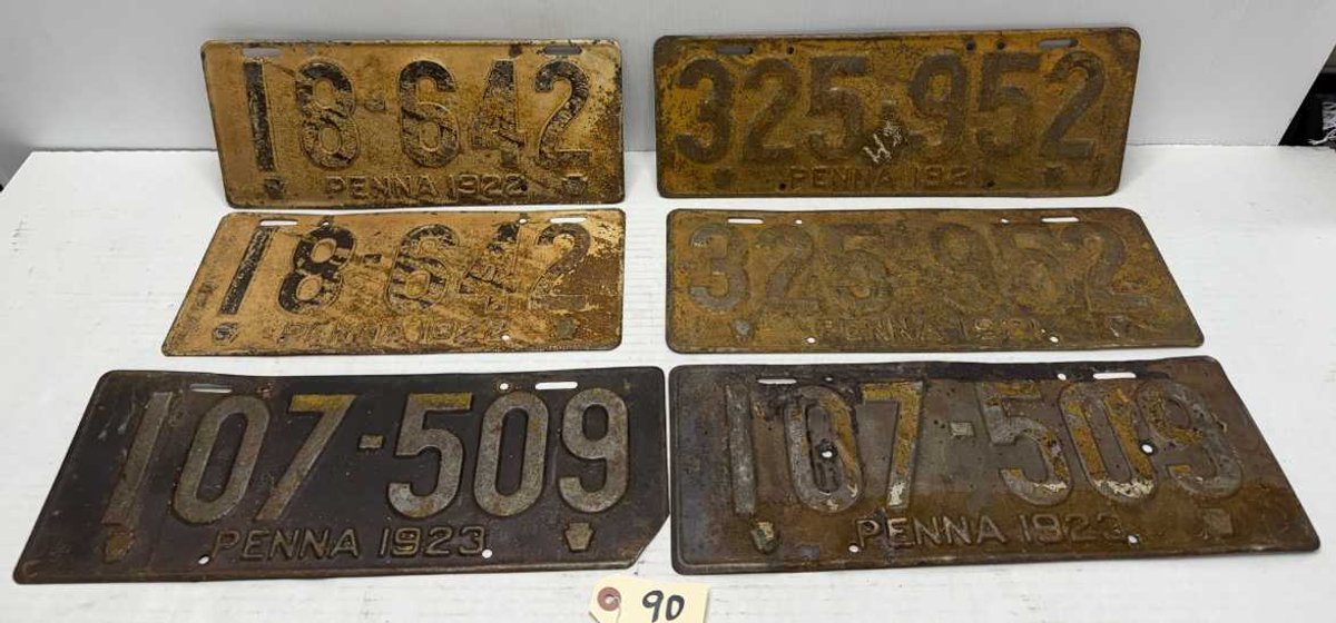 (3) Sets of 1920's Matching PA License Plates