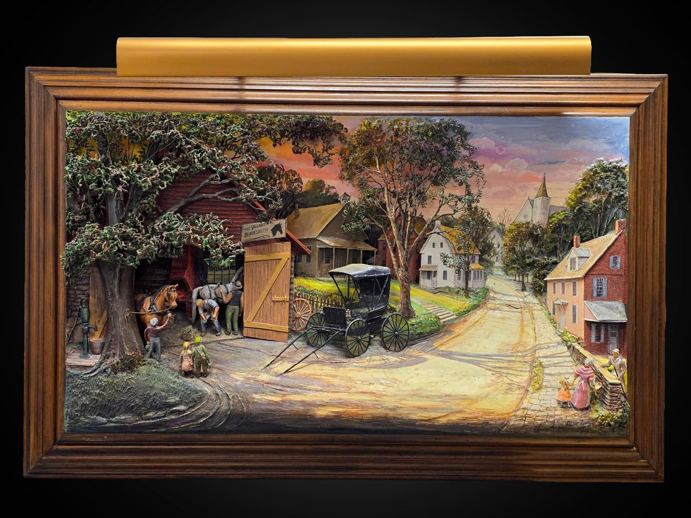 Ferrier Mixed Media 3-D Lighted Roadside Landscape by Abner Zook, 1984