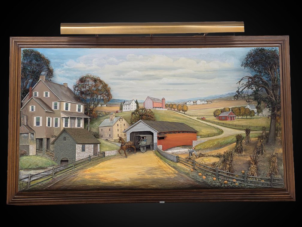 Fall Countryside Mixed Media 3-D Landscape Scene by Abner Zook, 1986
