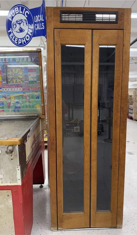 Wooden Phone Booth w/ Payphone, Interior Fan
