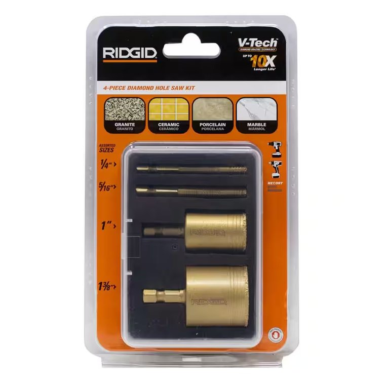 4-Piece Diamond Hole Saw Kit: Wet/Dry Tile Cutters