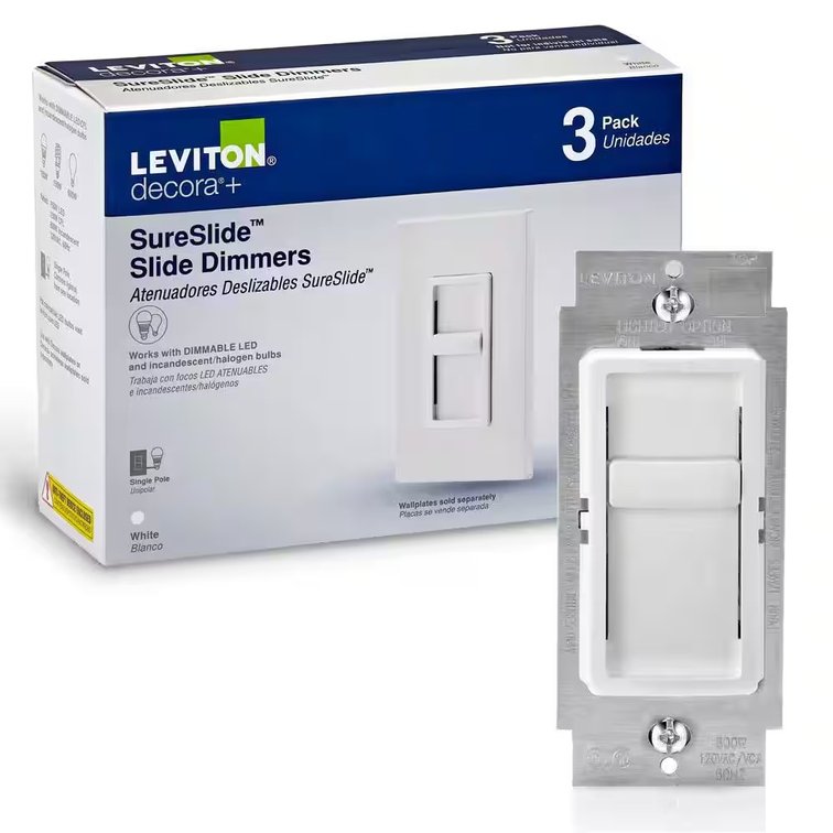 Decora SureSlide 150W Dimmer, White (3-Pack)