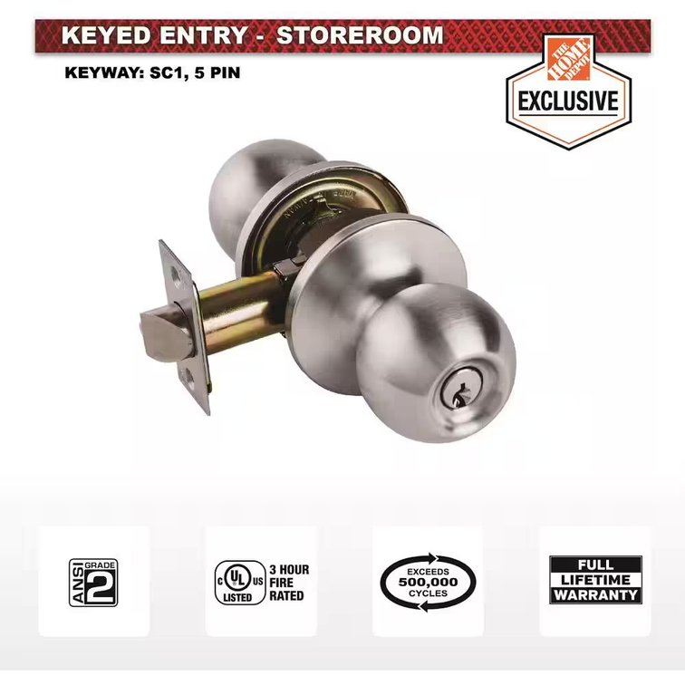 Universal Hardware Storeroom Knob, Satin Chrome