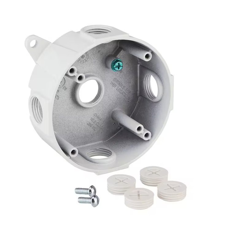 4 in. Round Weatherproof Box, 5/8 in. Holes, White