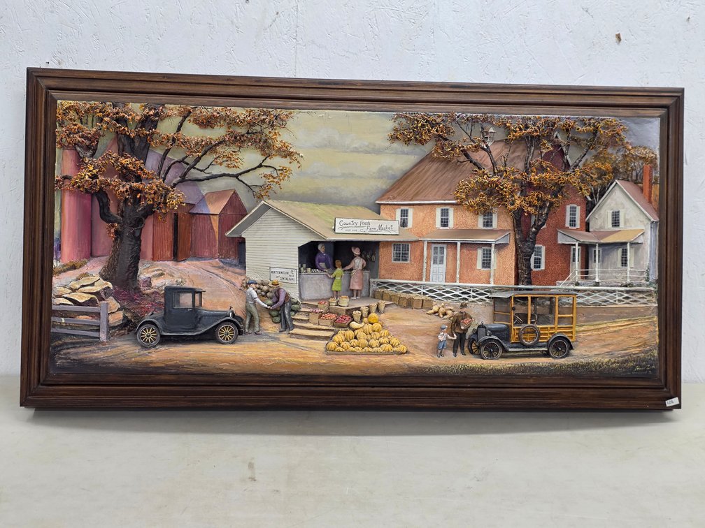 Framed 3-D Country Farm Market  by Abner Zook July 1990