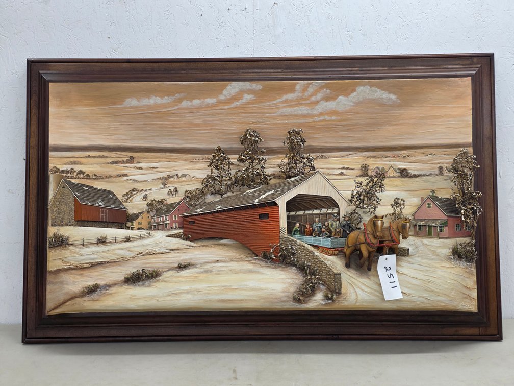 Framed 3-D Covered Bridge Winter Landscape by Aaron Zook