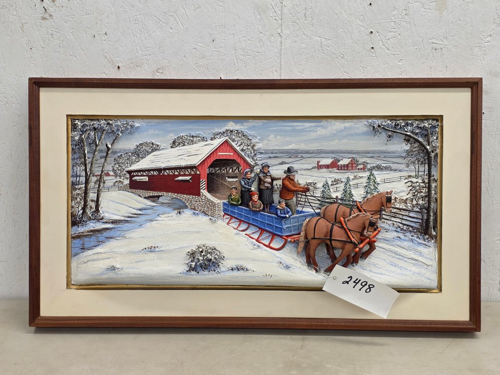 Framed 3-D Winter Sleigh Ride by Aaron Zook 1988