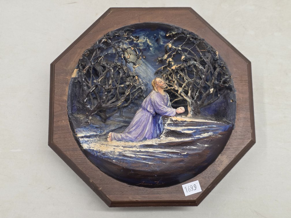 Framed Octagonal 3-D Religious Folk Art by Aaron Zook