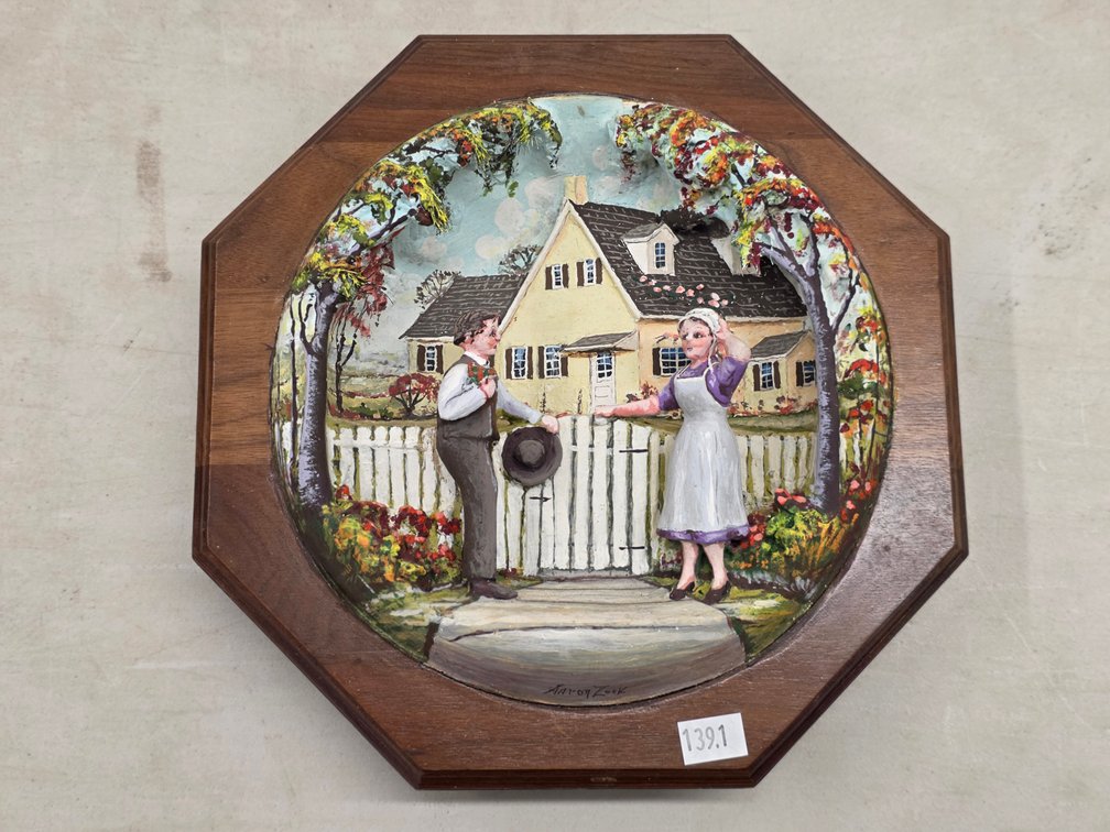 Framed Octagonal 3-D Courtship Scene by Aaron Zook