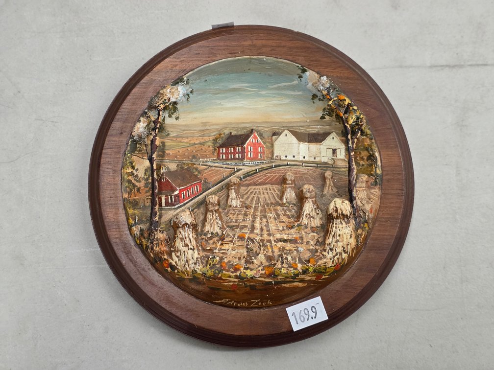 Framed Round 3-D Harvest Farm by Aaron Zook