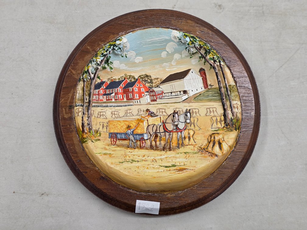 Framed Round 3-D Harvest Wagon by Aaron Zook