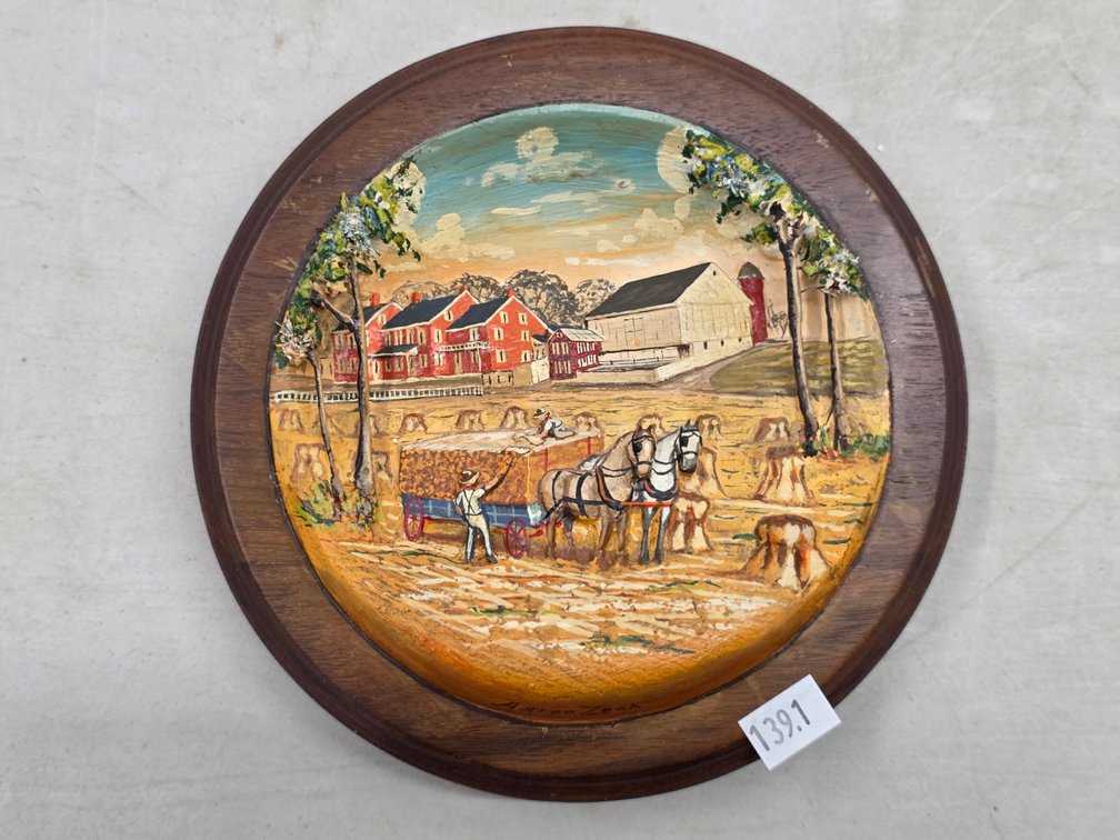 Framed Round 3-D Harvest Wagon by Aaron Zook