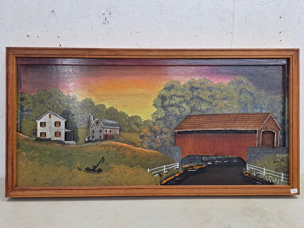 Framed Rural Landscape Relief Painting by Dan Esh 2008
