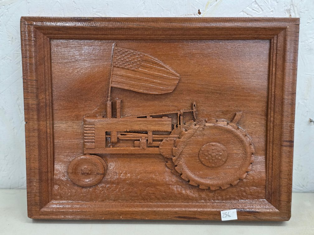 Hand-Carved Low-Relief Tractor Panel by Todd Bryan
