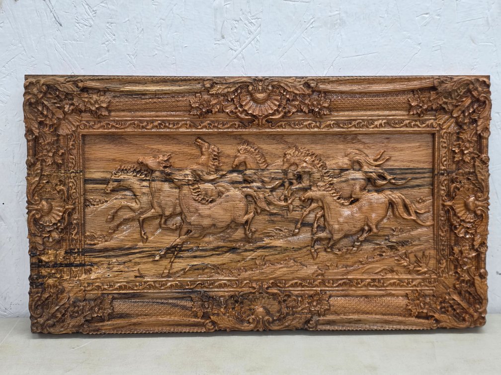 Hand-Carved Low-Relief Horse Herd Panel by Todd Bryan