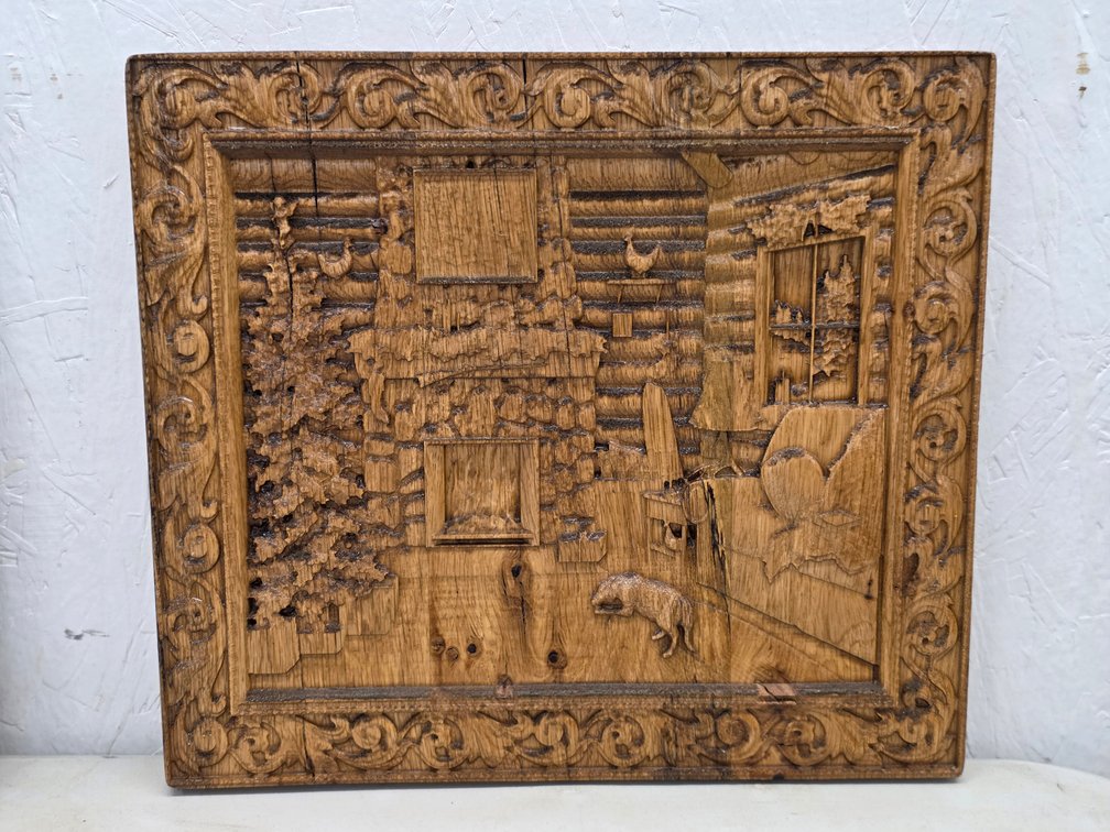 Hand-Carved Low-Relief Cozy Cabin Panel by Todd Bryan