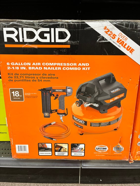 Ridgid 6 Gal Compressor/18ga Brad Nailer Kit