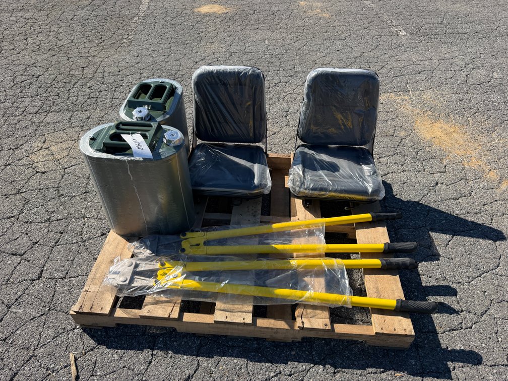 Skid Lot Of New Bolt Cutters & Excavator Seats