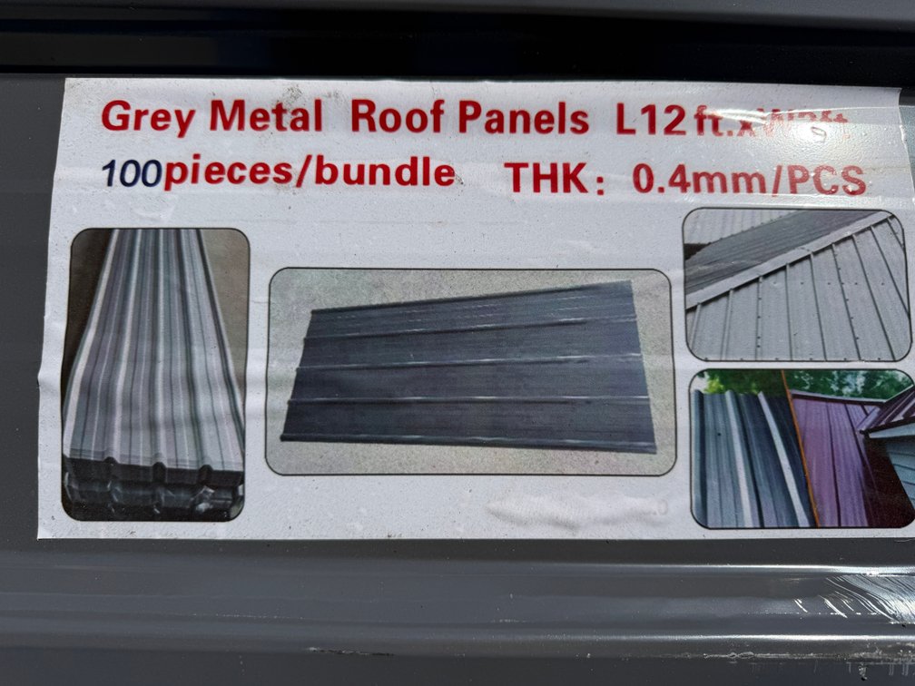 New Skid Lot Of (100) 12' Grey Metal Roofing