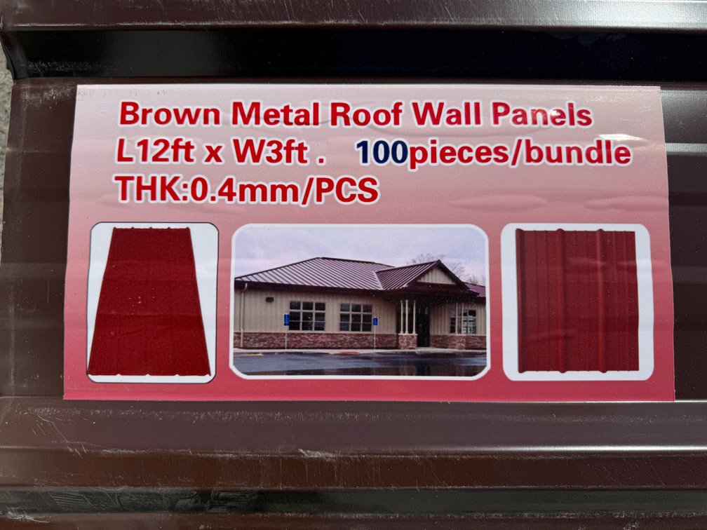 New Skid Lot Of (100) 12' Brown Metal Roofing